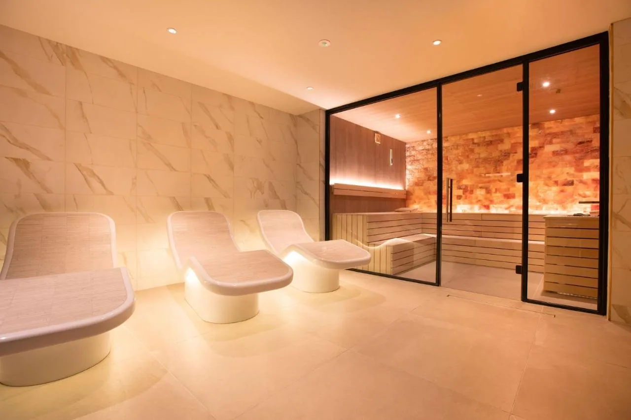 Relaxation loungers and sauna